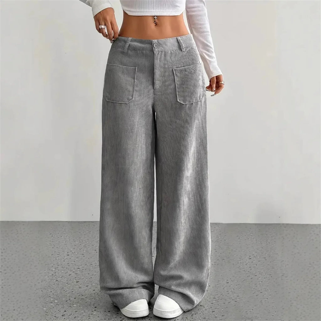 High-Waist Wide-Leg Corduroy Trousers-HighTouch