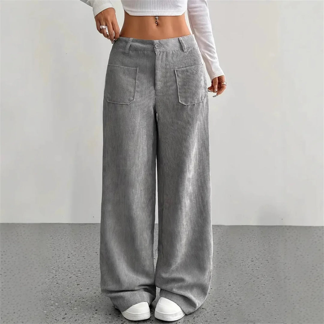 High-Waist Wide-Leg Corduroy Trousers-HighTouch