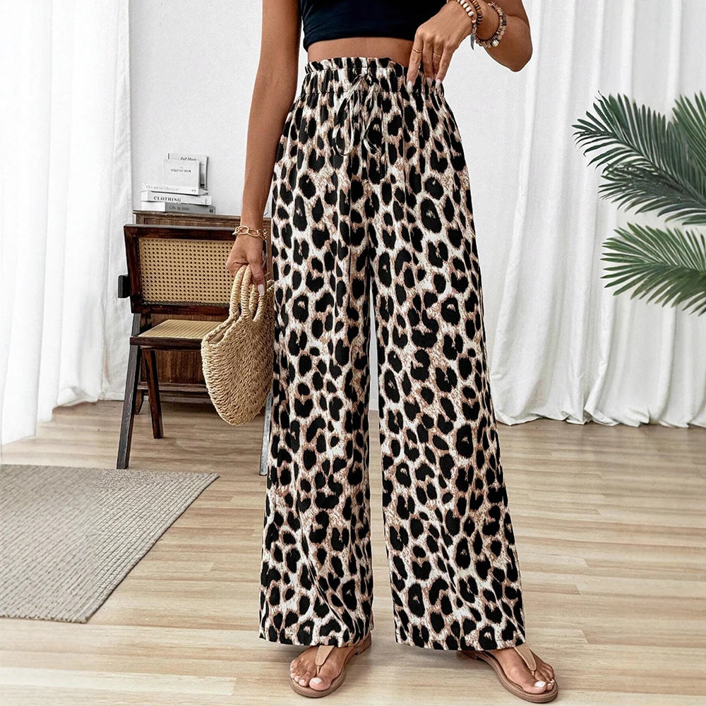 Mia Muse Leopard Print High-Waist Straight-Cut Pants – Stylish Summer Casual