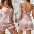 Backless Lace Satin Cami & Shorts Set-HighTouch