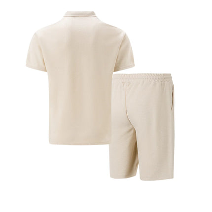 Men’s Summer Waffle Knit Zip-Up Lapel Short Sleeve Suit & Shorts Set