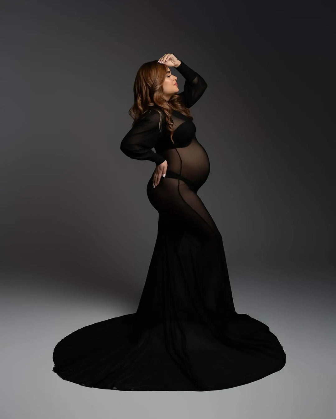 Lace Maternity Dress Photoshoot Summer Long Sleeve Maxi Gown