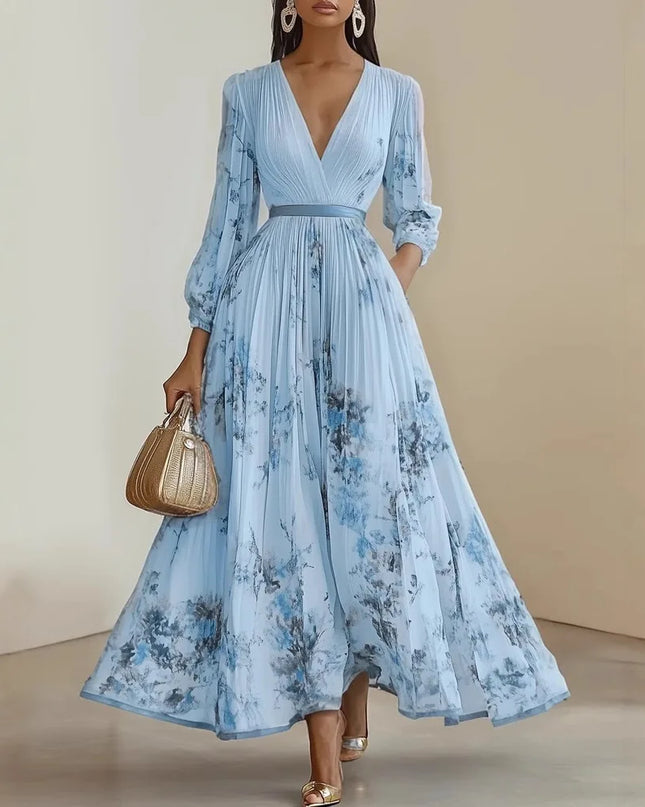 Bohemian Summer Beach Dress Sleeveless Floral Print V-Neck Flowy Maxi Dress for Women Resort Holiday Party Casual Outfit Fashion