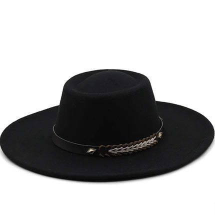 British-Style Wide-Brim Felt Fedora – Adjustable Luxury Jazz & Wedding Hat