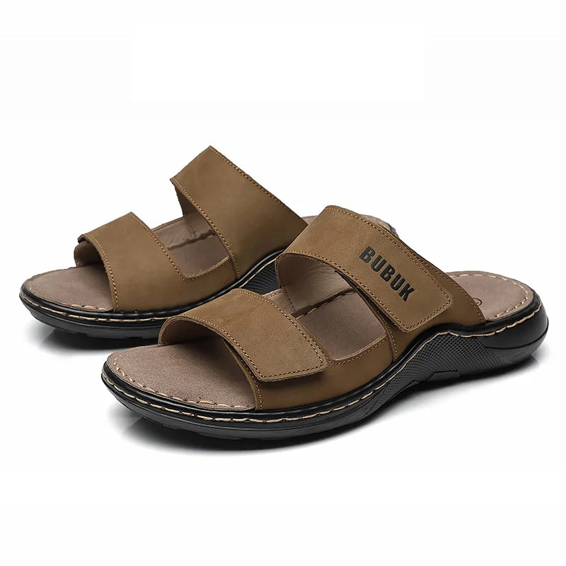 Genuine Cowhide Men’s Non-Slip Beach & Outdoor Slippers