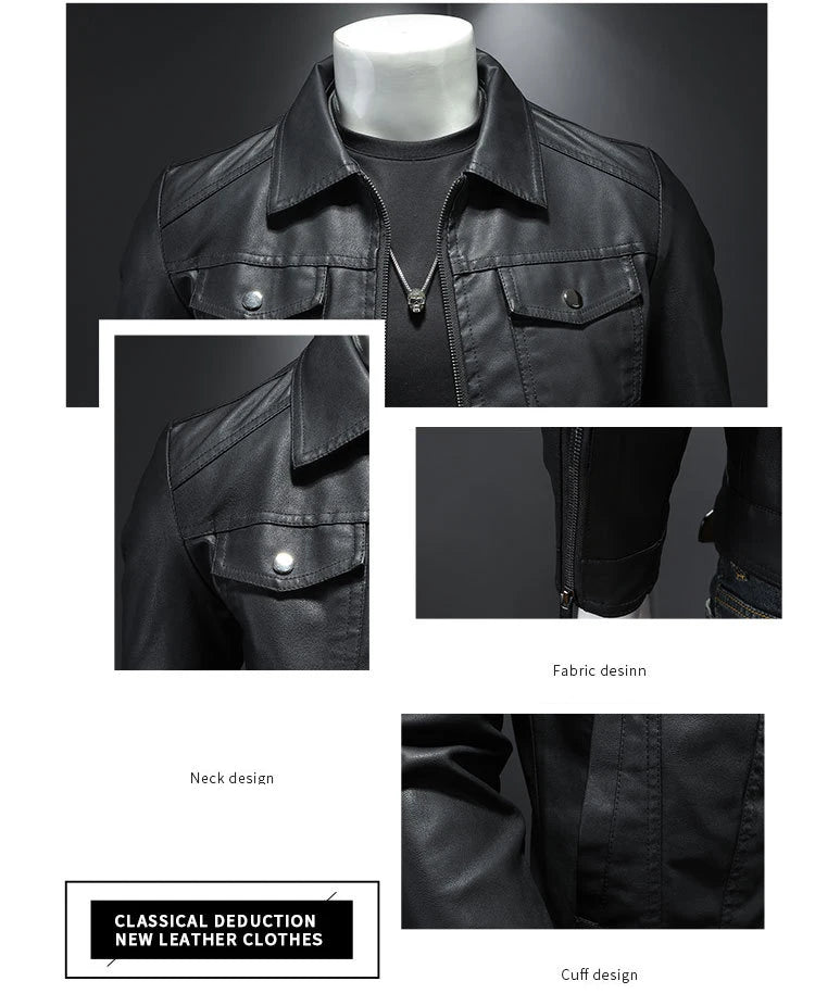 Men’s Lapel PU Leather Motorcycle Jacket-HighTouch