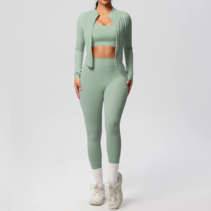 Women Gym Set 3 Piece Workout Outfit Fitness Activewear-HighTouch