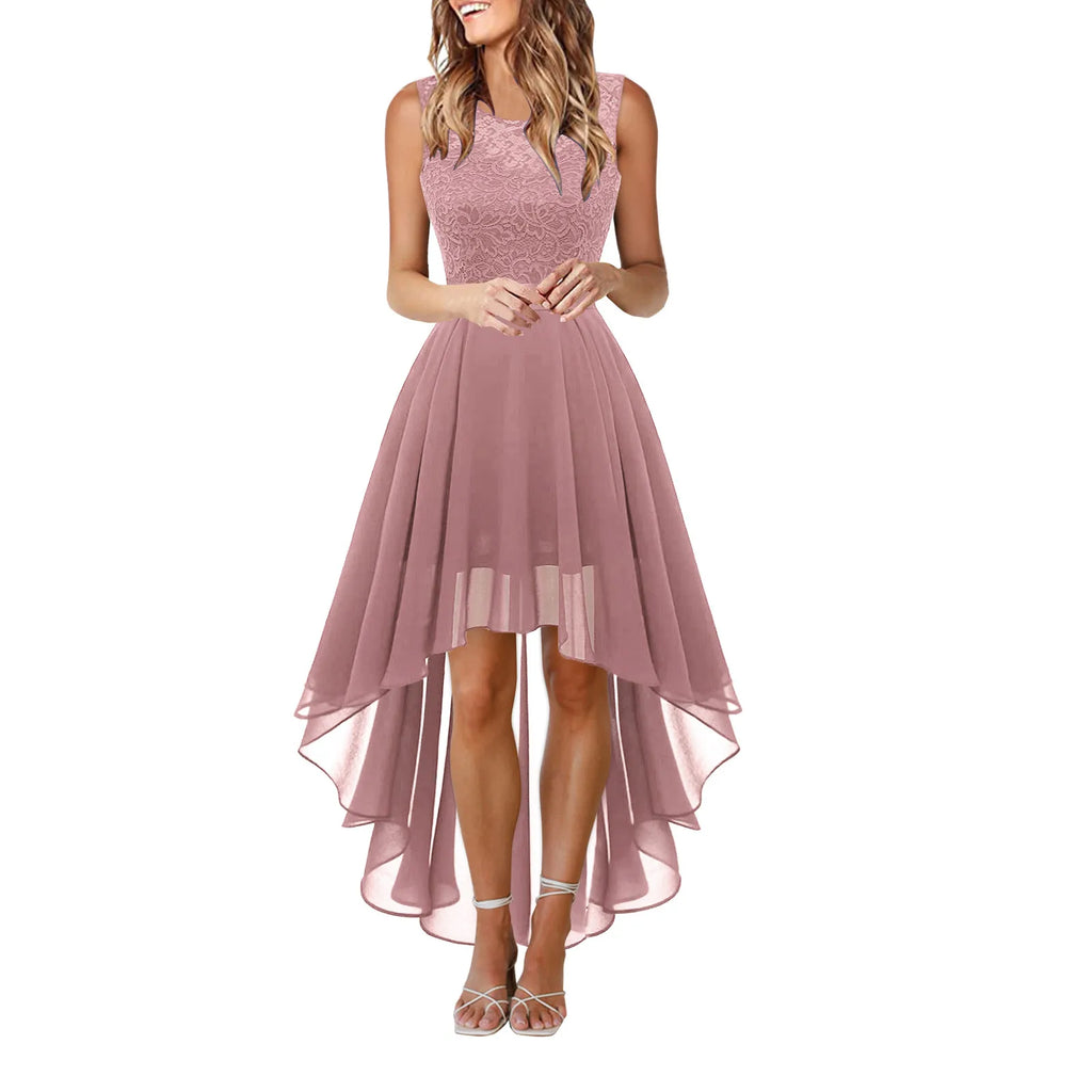 Vintage Floral Lace Irregular-Hem Cocktail & Bridesmaid Dress-HighTouch