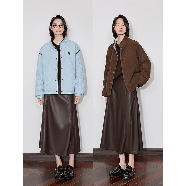 Contrast-Colour Spliced Thick Cotton Women’s Winter Long Coat