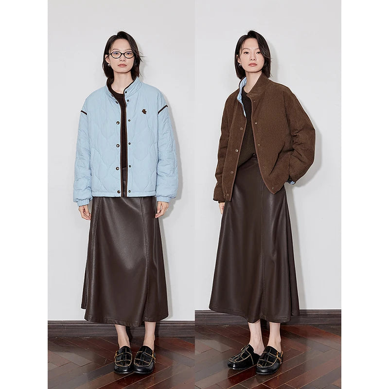 Contrast-Colour Spliced Thick Cotton Women’s Winter Long Coat-HighTouch