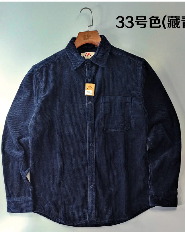 Vintage Retro Corduroy Button-Down Shirt Men –  Cotton Long Sleeve