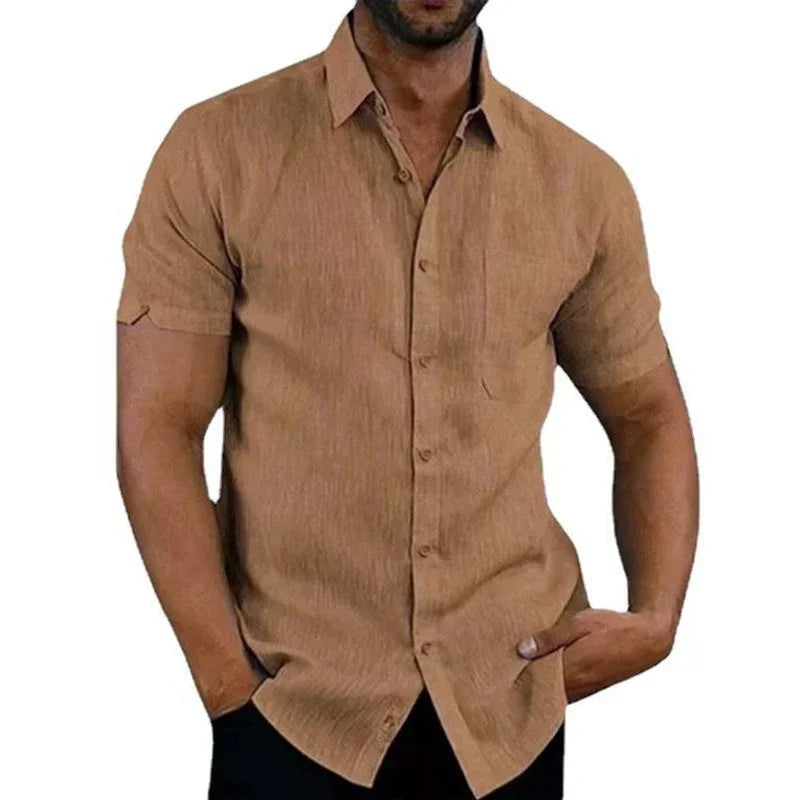 Camicia da uomo in cotone e lino a maniche corte