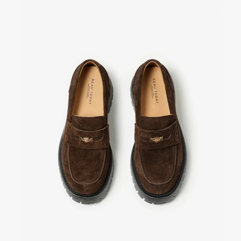Vintage Leather Suede Platform Moccasins-HighTouch