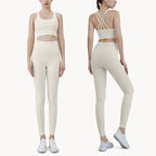 Summer New 2 Piece Yoga Clothes Women's Tracksuit Athletic Cross Back Nylon Yoga Top Women Sports Bra Leggings Pilates Fitness-HighTouch