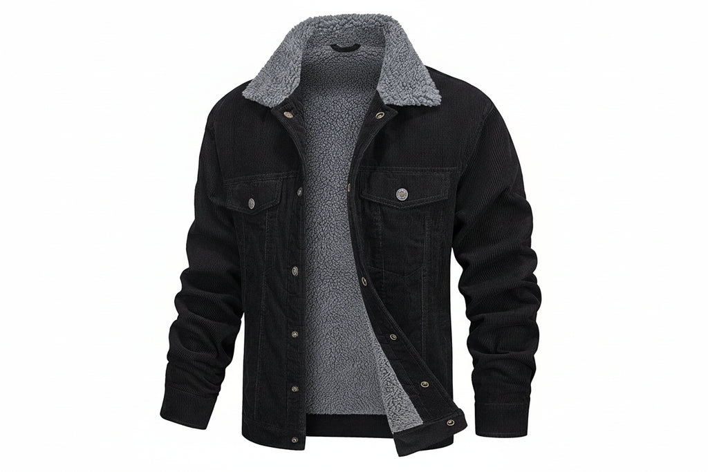 Men Corduroy Jacket Casual Vintage Button Up Coat-HighTouch