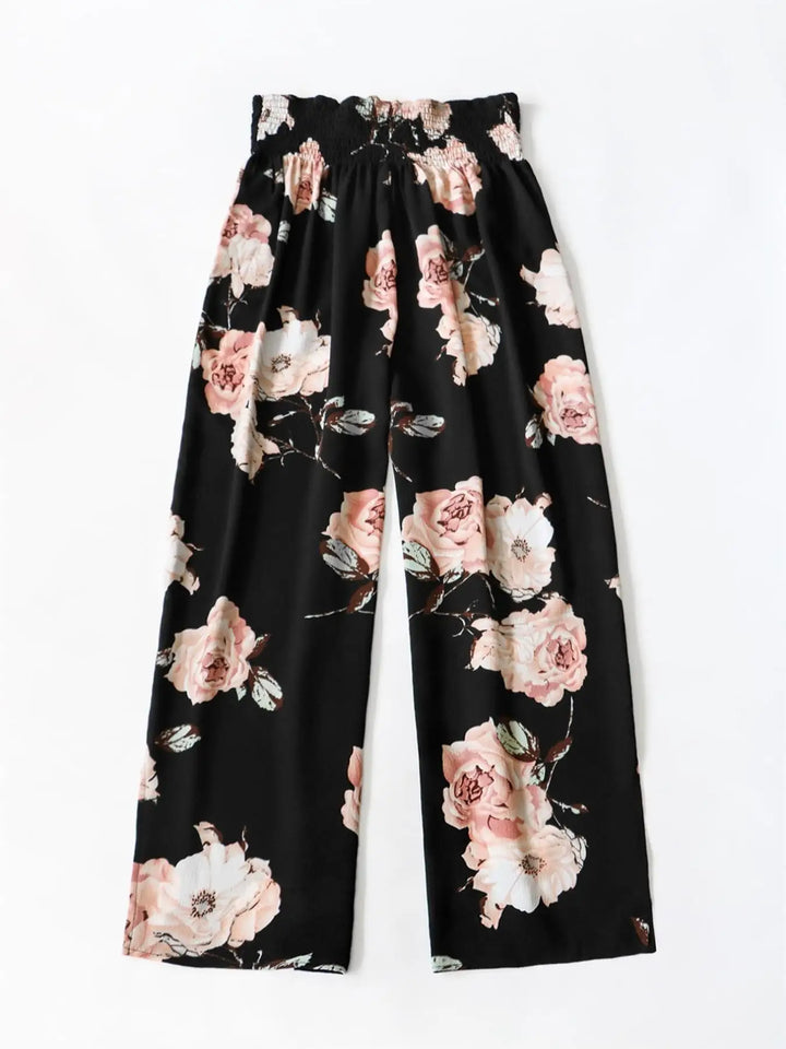 Plus Size Floral Print Bow Front Wide Leg Pants