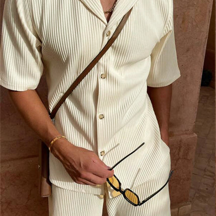 Men’s Corduroy Beach Casual Set – Short Sleeve Shirt & Shorts