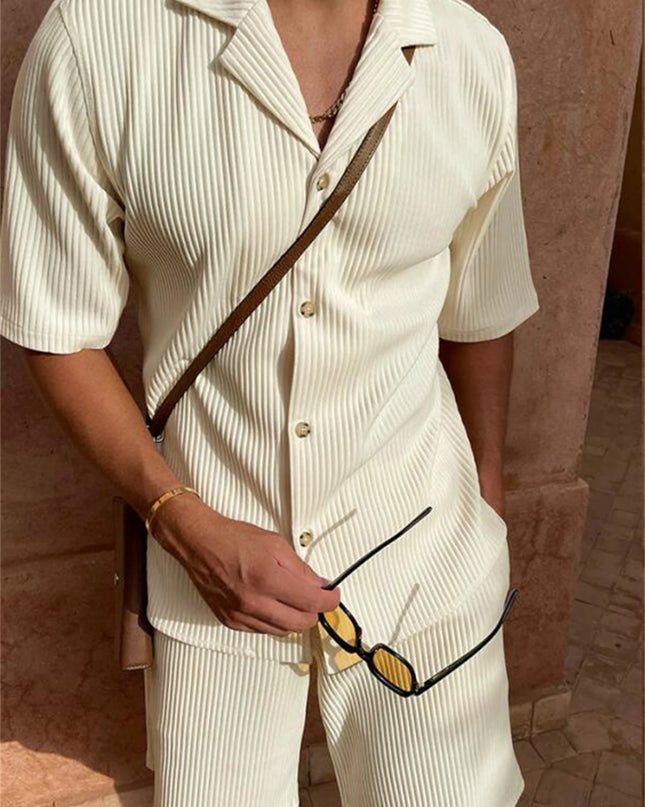 Men’s Corduroy Beach Casual Set – Short Sleeve Shirt & Shorts