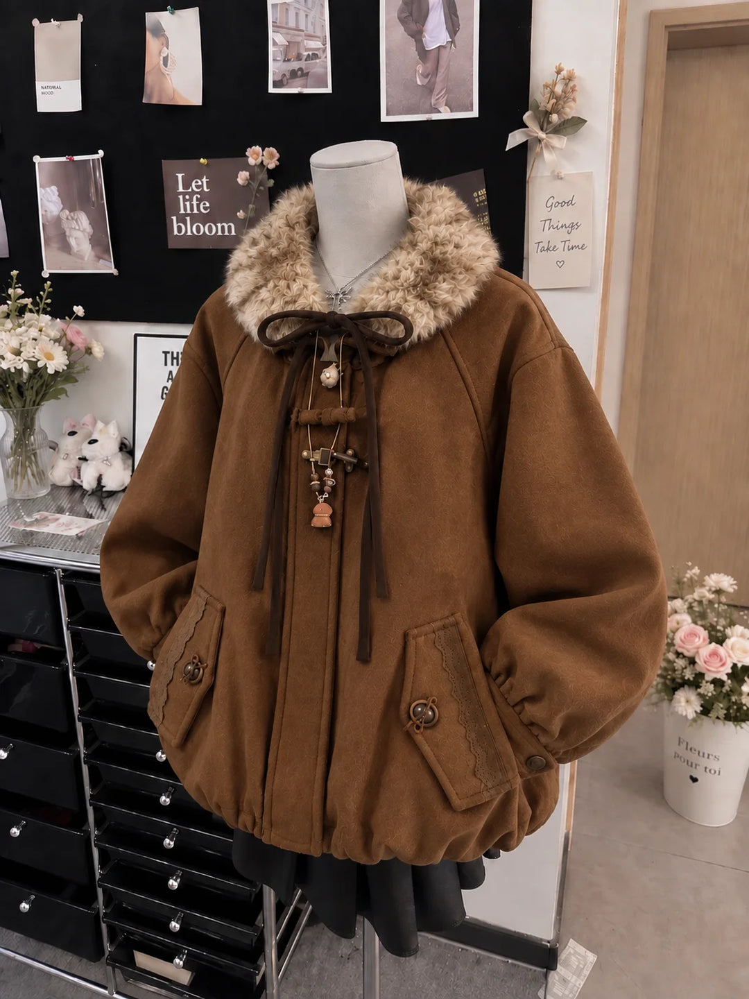 Winter Faux Fur Hood Jacket Women Y2K Vintage Gothic Parka