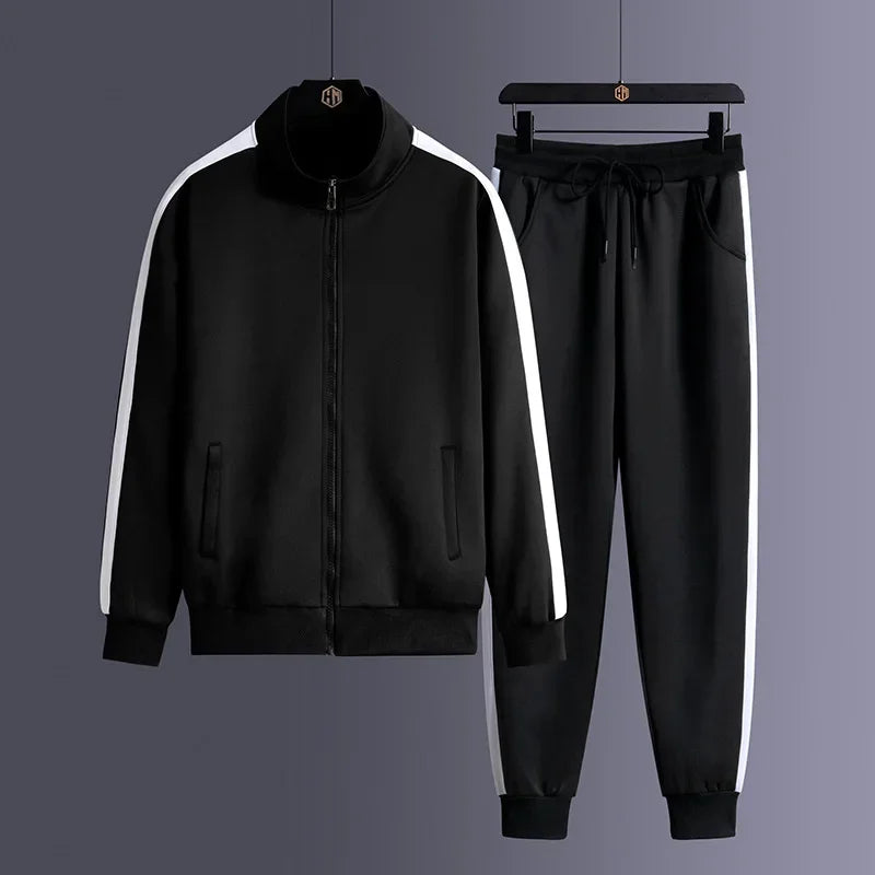 Korean Style Tracksuit for Men – Striped Zip Jacket & Jogger Pants Set