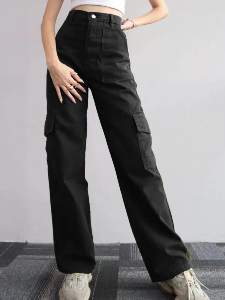 Vintage Y2K Beige Cargo Parachute Pants – Wide-Leg Techwear Joggers Unisex-HighTouch