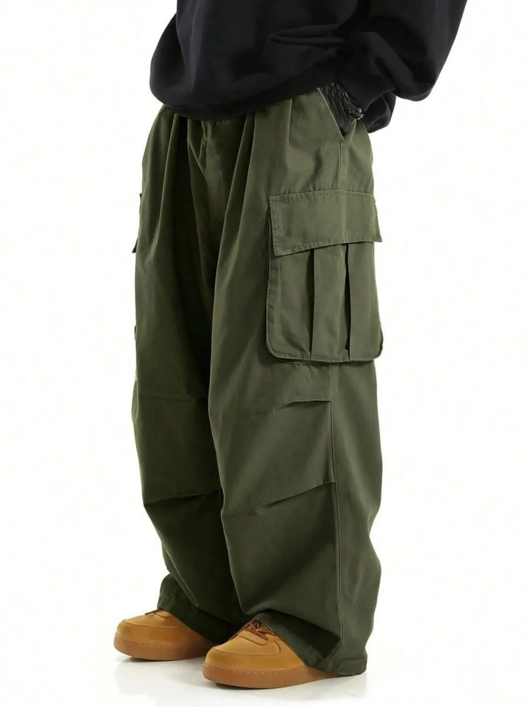 Plus Size Men's Workwear Wide Leg Pants Loose Street Style Trendy Cargo Trousers