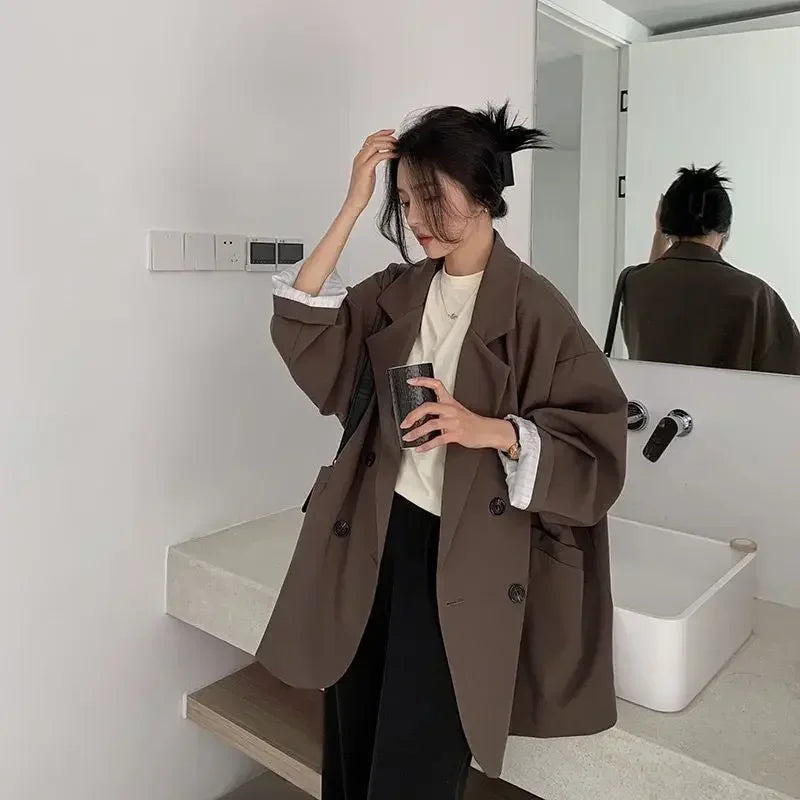 Vintage Loose Double‑Breasted Women’s Blazer – Autumn Chic Suit Jacket