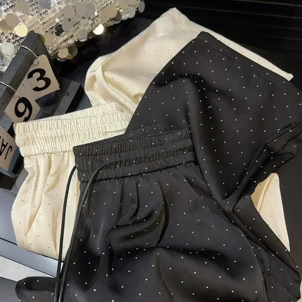 uxury High-Waist Rhinestone Wide-Leg Pants – Elegant Casual 2025