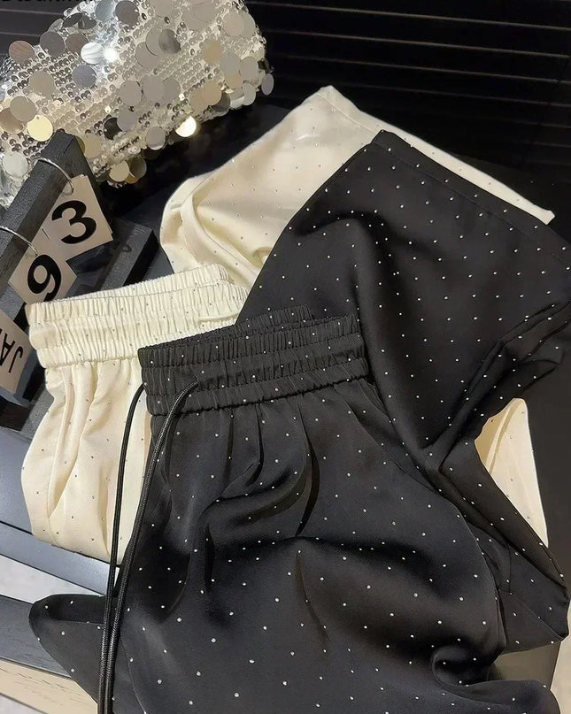 uxury High-Waist Rhinestone Wide-Leg Pants – Elegant Casual 2025