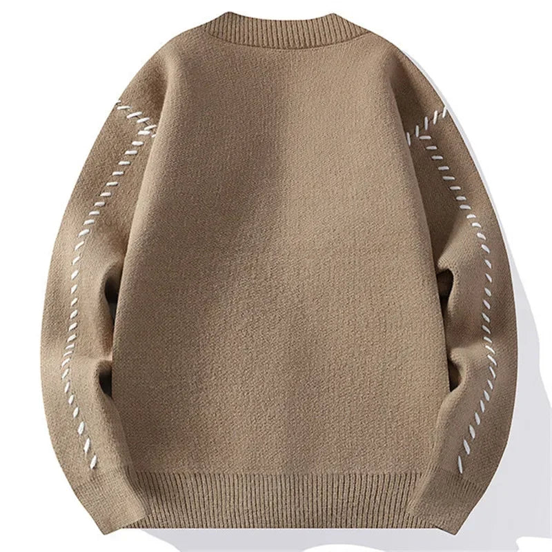 Men’s Patchwork V-Neck Knit Cardigan – Harajuku Casual Streetwear