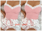 Women’s Pink Lace Patchwork Camisole & Shorts Pajama Set – Sexy Lounge Sleepwear-HighTouch