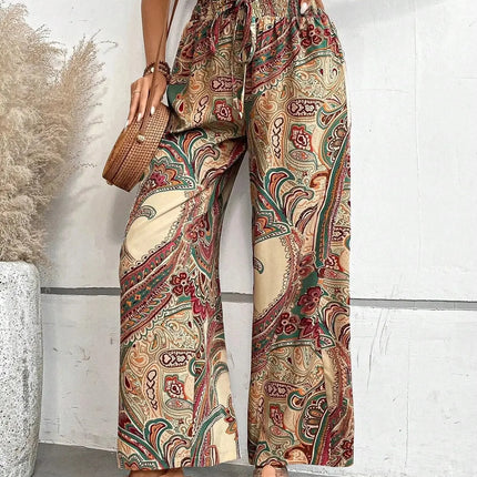 Fashionable Wide-Leg Elastic Waist Printed Pants for Women