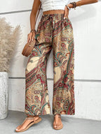 Fashionable Wide-Leg Elastic Waist Printed Pants for Women-HighTouch