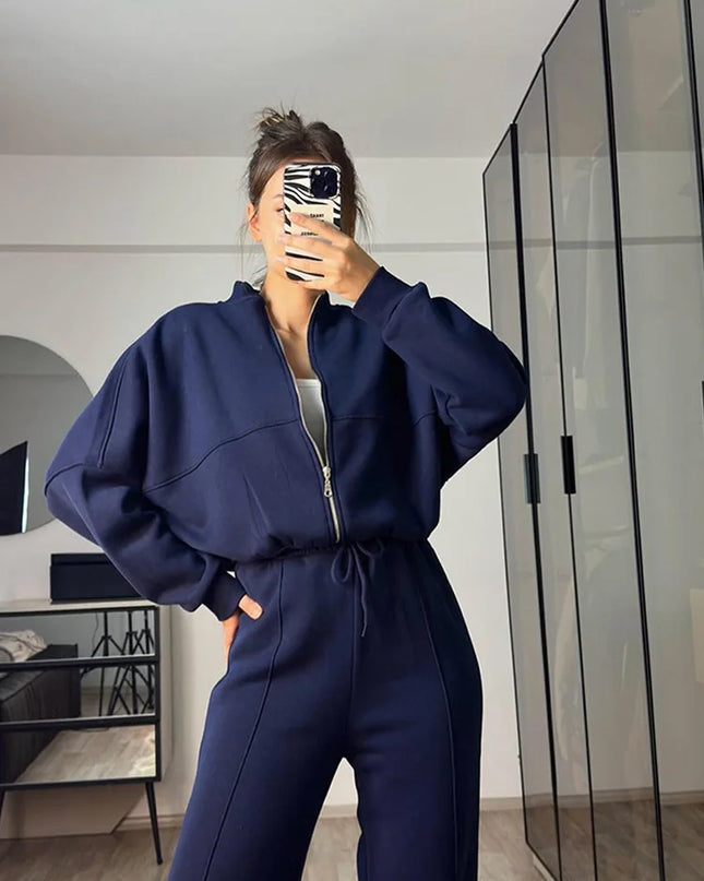Women’s Matching Zipper Jacket & High-Waist Jogger Set