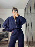 Women’s Matching Zipper Jacket & High-Waist Jogger Set-HighTouch