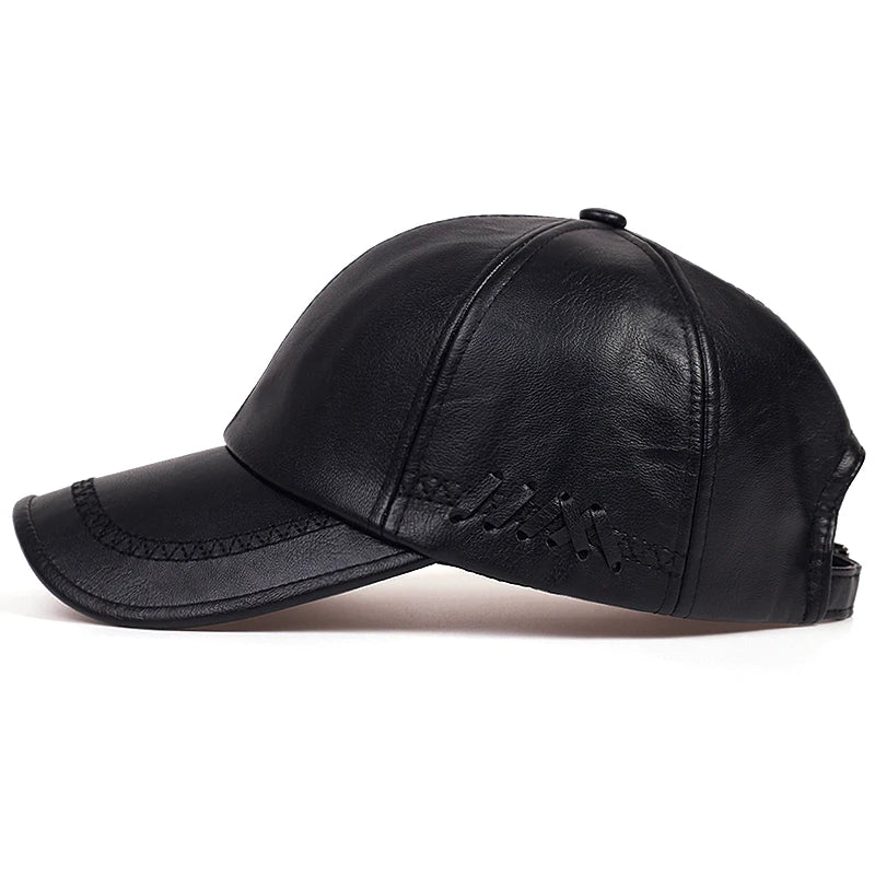 Solid Genuine Leather Snapback Baseball Cap