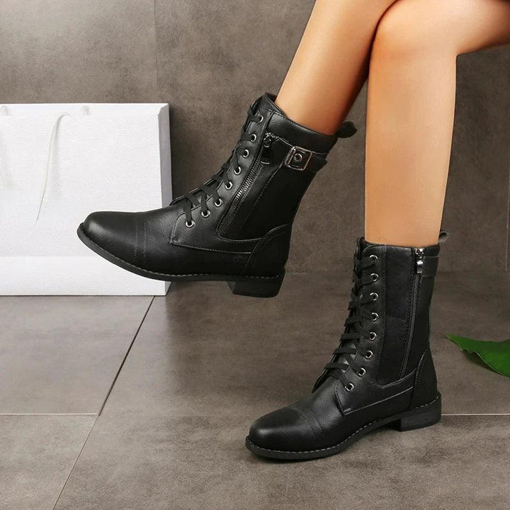 Women's Mid-Calf Lace-Up Boots – Buckle & Zip
