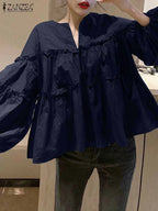 Zanzea Elegant Puff Sleeve Ruffle Blouse – Women’s Tunic Shirt