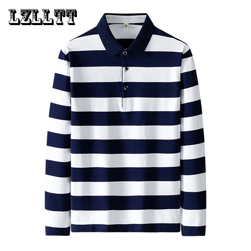 Spring Men Polo Shirt Cotton Long Sleeve Stripe Polo Shirt Men Autumn Embroidery Casual Fashion Polo Shirt Business T-shirts Men-HighTouch