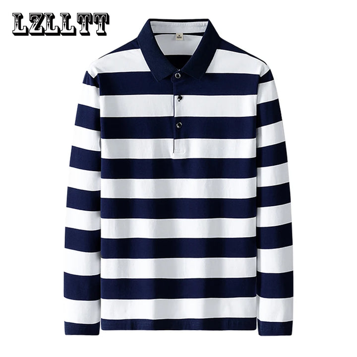 Spring Men Polo Shirt Cotton Long Sleeve Stripe Polo Shirt Men Autumn Embroidery Casual Fashion Polo Shirt Business T-shirts Men-HighTouch