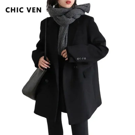 Mid-Long Wool Blend Overcoat for Women
