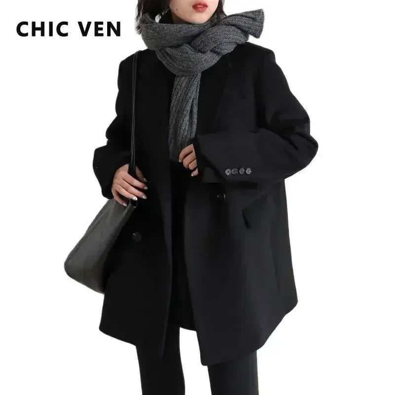 Mid-Long Wool Blend Overcoat for Women