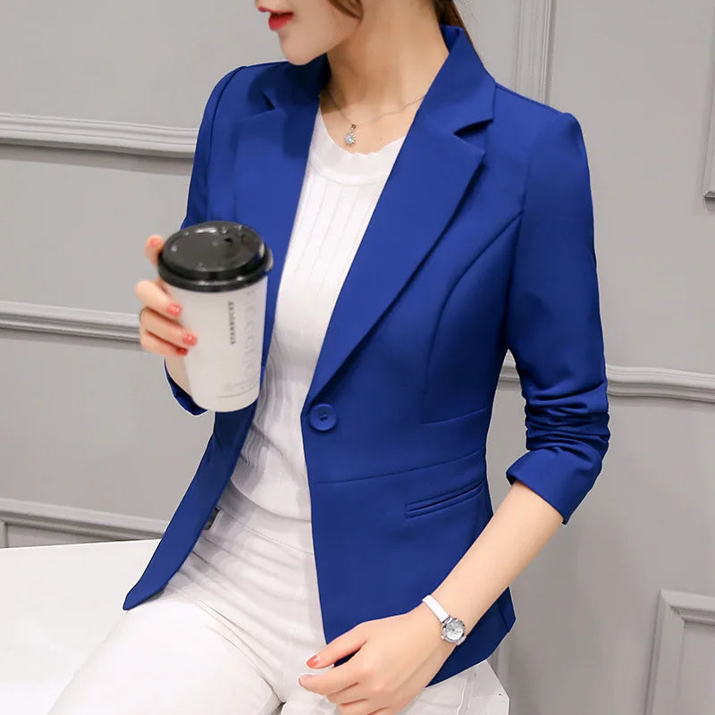 Women’s Slim Fit Blue Blazer – Long Sleeve Office Jacket with Pockets