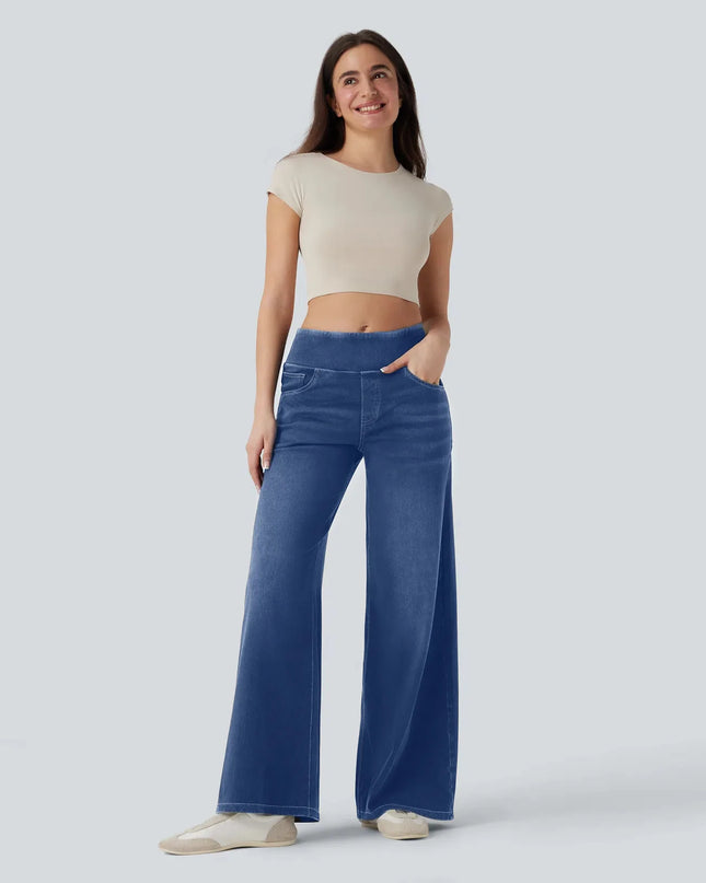 High-Waist Wide-Leg Zip Denim Jeans