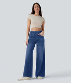 Women’s High-Waist Wide-Leg Zip Denim Jeans Casual Pants-HighTouch