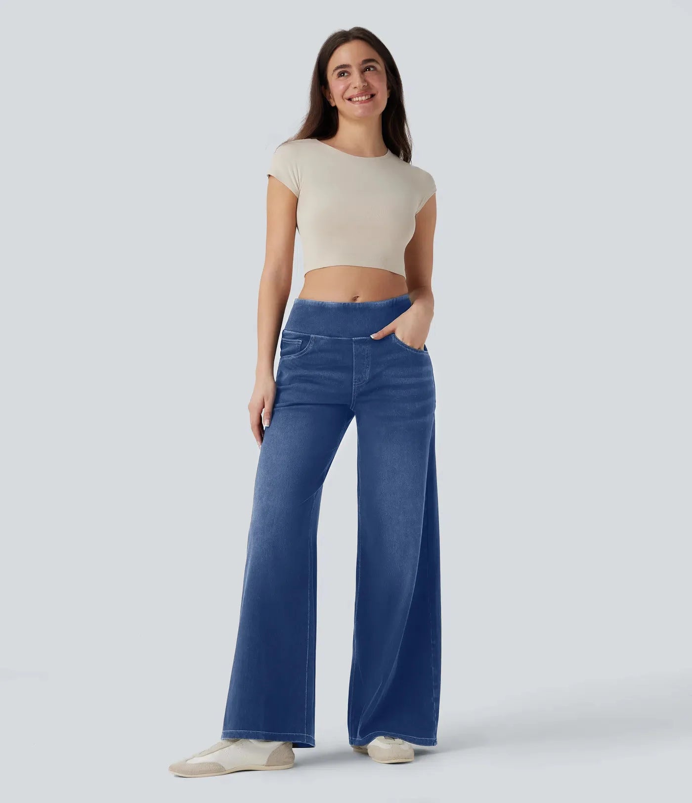 High-Waist Wide-Leg Zip Denim Jeans