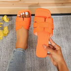 Women's Designer Open Toe Flat Slides – Summer Casual Sandals-HighTouch
