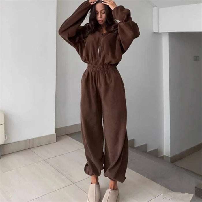 Women’s Hooded Zip Jumpsuit Set-HighTouch