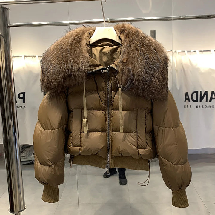 Short White Duck Down Parka Women-HighTouch