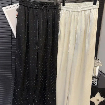 uxury High-Waist Rhinestone Wide-Leg Pants – Elegant Casual 2025